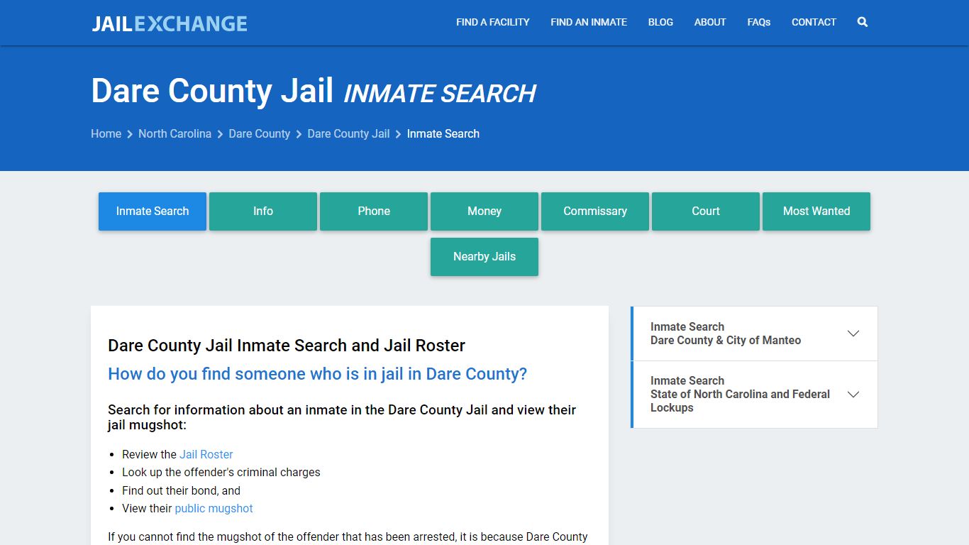 Inmate Search: Roster & Mugshots - Dare County Jail, NC
