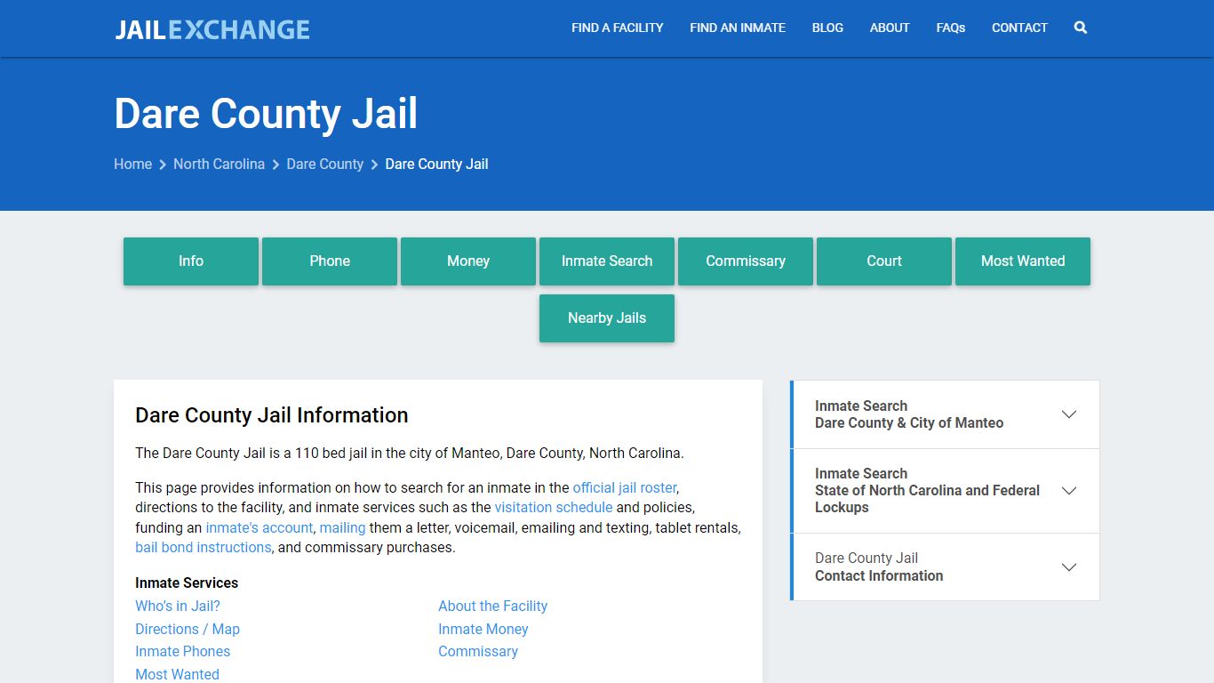 Dare County Jail, NC Inmate Search, Information